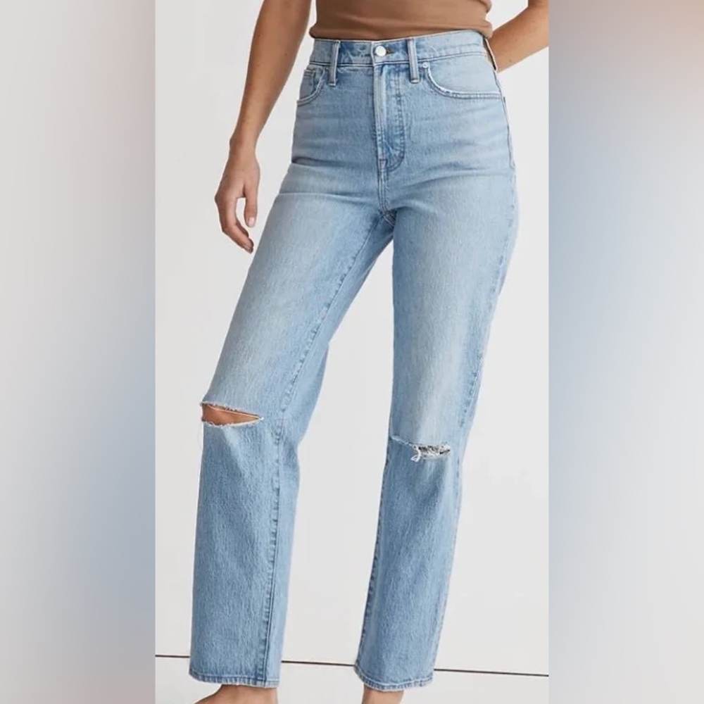 Madewell Light Blue Distressed Straight Leg Jeans 25 Tall